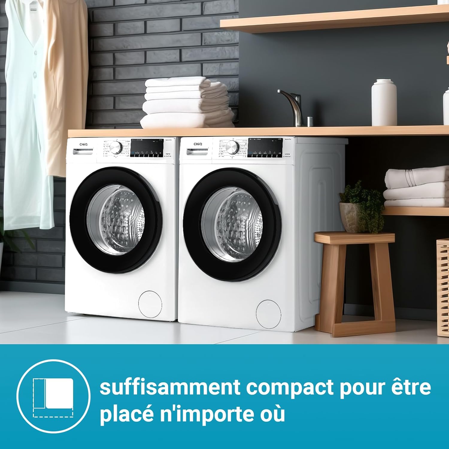 CHiQ Lave-linge à chargement frontal 10kg CFL100-14586IM3XWA,Space Pro,Moteur Inverter stable,1400 tr/min, Programme intelligent à IA,Fonction vapeur,Lavage rapide 15 minutes,15 cycles lavage,Blanc