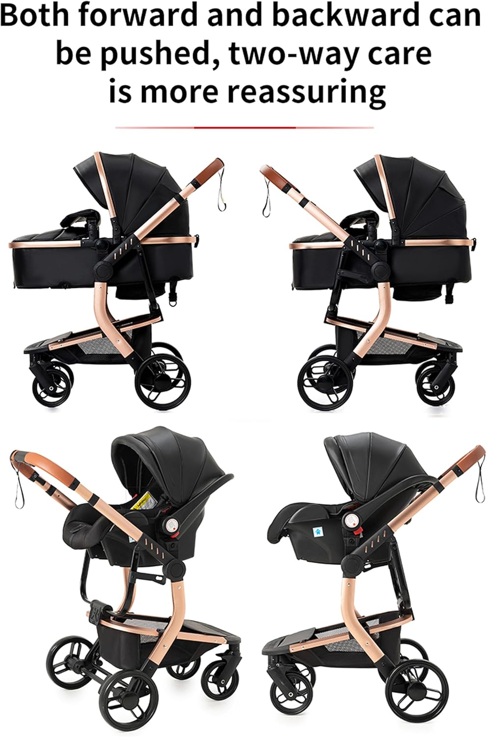 NADDLILY Poussette 3 en 1, Poussette Bebe avec Conception Portable Pliable en Un Clic, Pousette 3 en 1 avec Poussée Réversible Bidirectionnelle, Poussette Canne avec Accessoires (V9 Black)