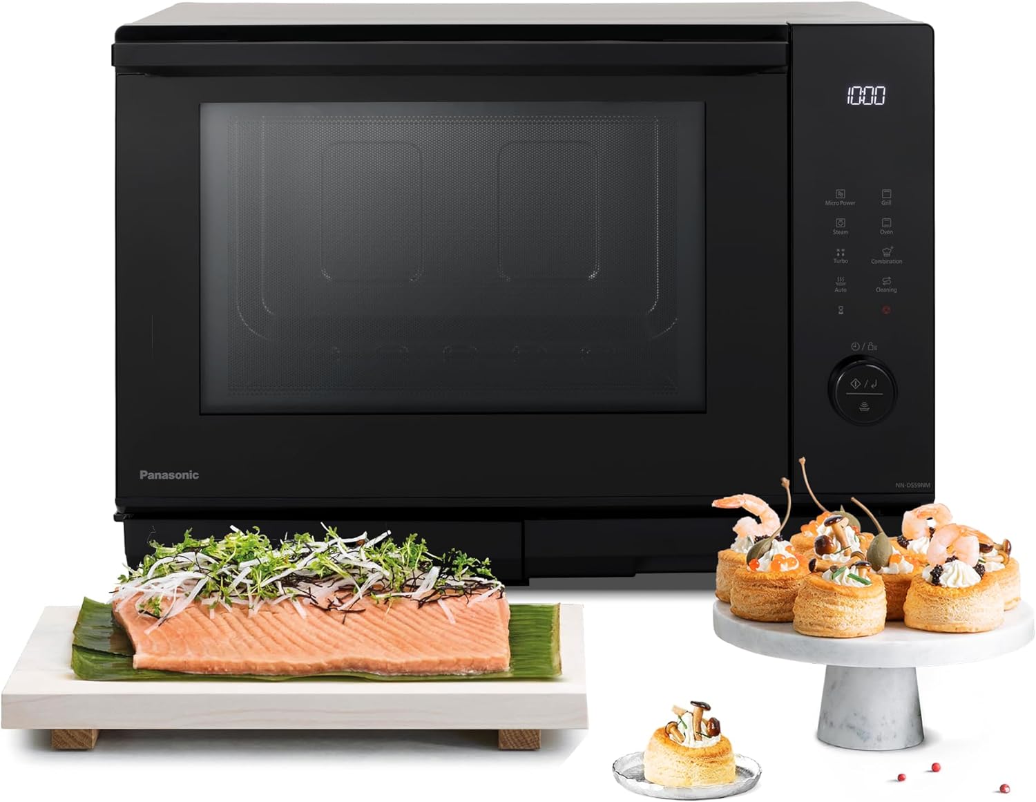 Panasonic NN-DS59NMETG Four à micro-Ondes Combiné 4-en-1 avec Gril, 27 Litres, 1000W, Cuisson à Deux niveaux, Capteur Genius, 32 Programmes Automatiques, Plateau Gril, Nettoyage Facile, Noir