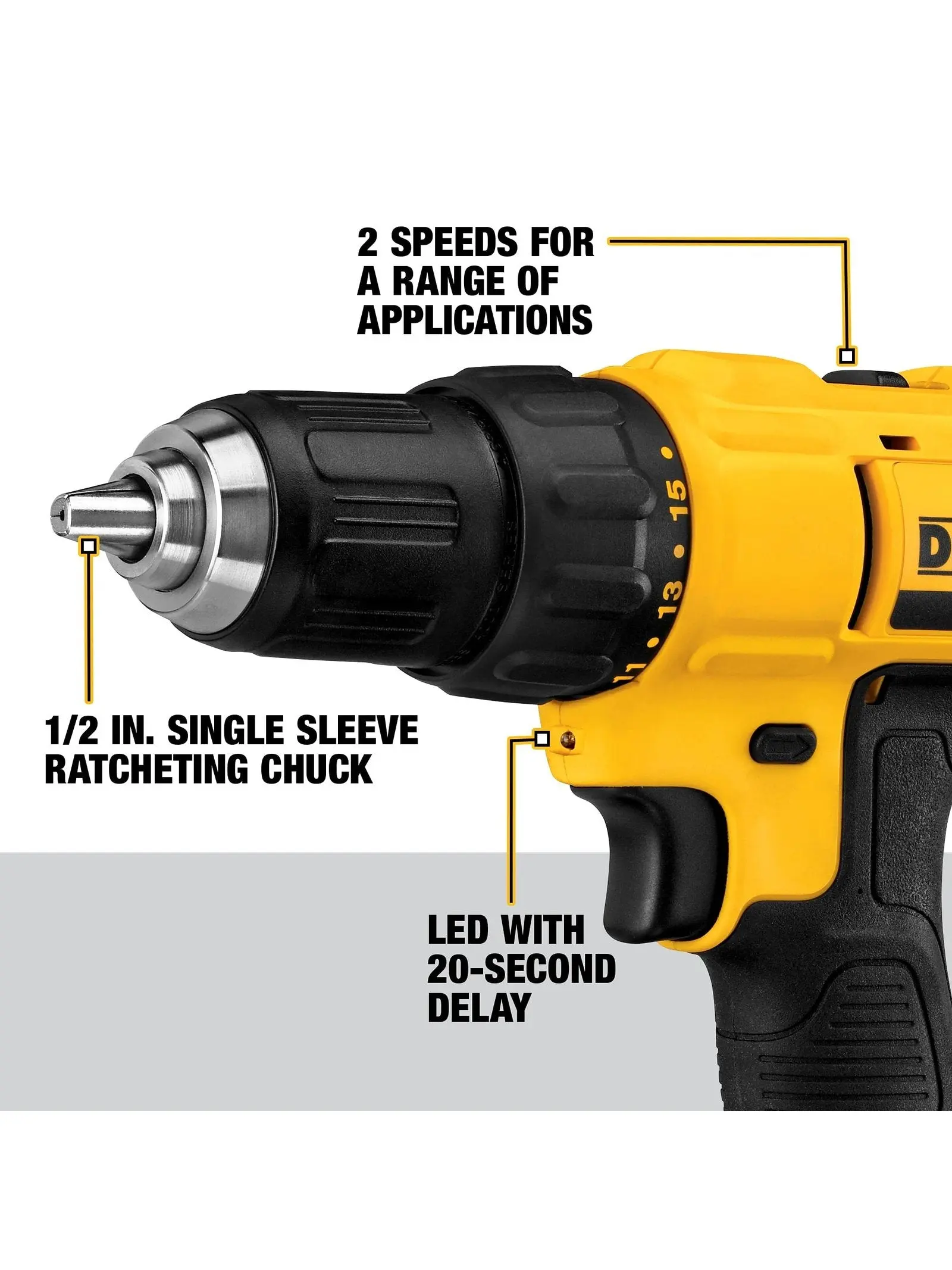 DEWALT 20V Max Cordless Drill/Driver Kit, Compact, 1/2-Inch (DCD771C2), Yellow