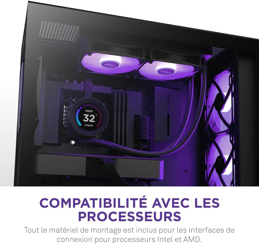 NZXT Kraken Elite 280 RGB - Refroidisseur de liquide CPU AIO - Radiateur 280mm - Ventilateur F280 RGB - IPS LCD 2,72 personnalisable - Turbine Pump - LGA 1700 1200 115X 1851 / AM5 AM4 - Noir