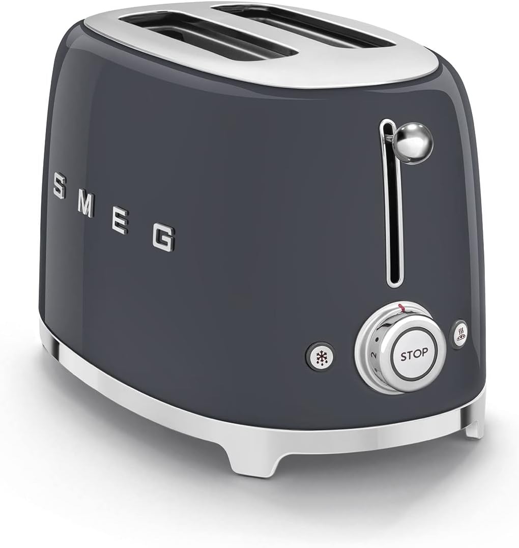 Smeg, Grille-pain 2 Tranches TSF01UJEU, 2 Fentes 36 mm, 6 Niveaux de Brunissage, Fonction Chauffage, Décongélation et Bagel, Éjection Automatique du Pain, Ramasse Miettes, 950 W, Royaume-Uni