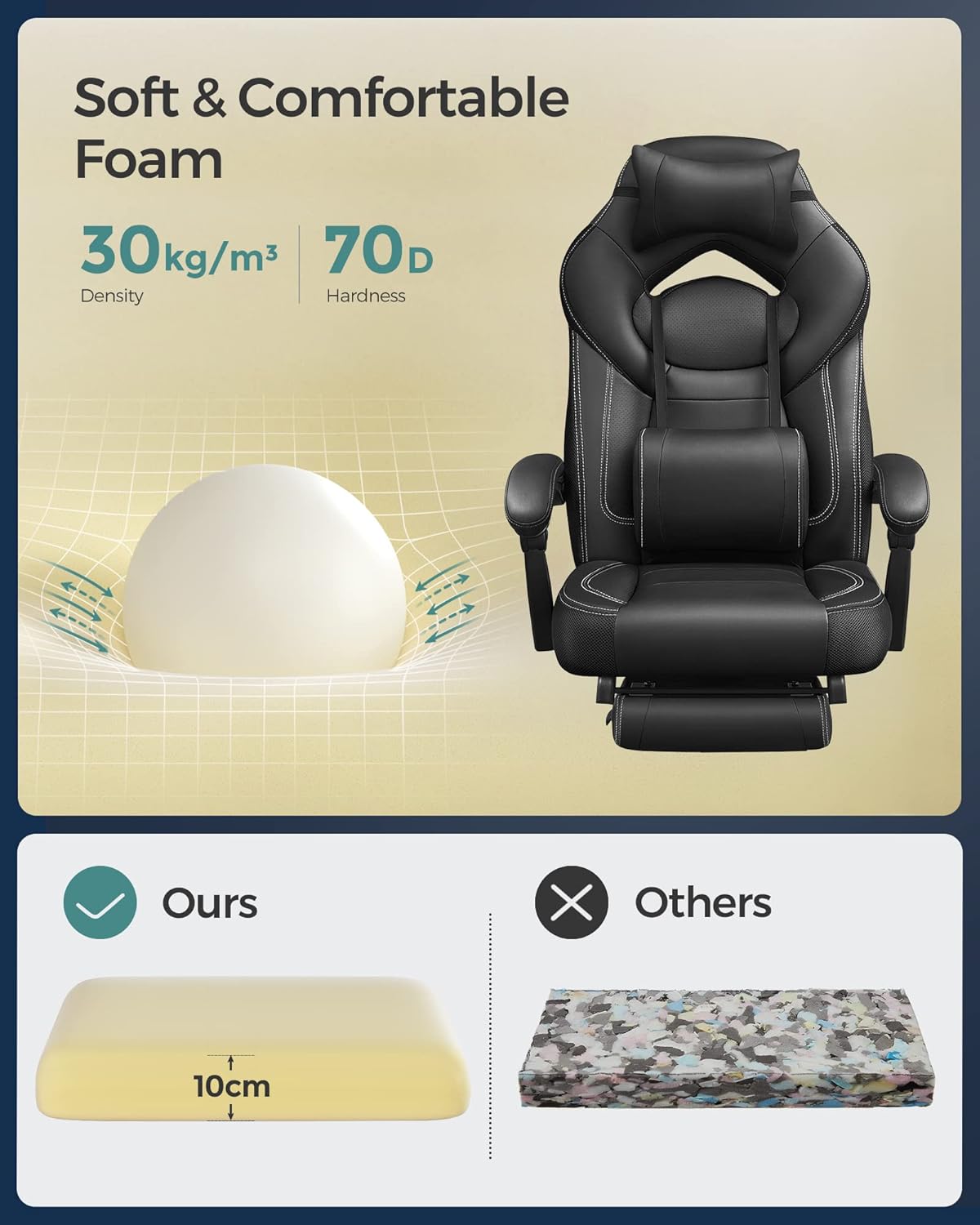 SONGMICS Fauteuil Gamer Ergonomique, Chaise Gaming, Fauteuil de Bureau, avec Repose-Pieds télescopique, Appui-tête réglable, Support Lombaire, capacité de Charge 150 kg, Gris et Noir OBG77BG