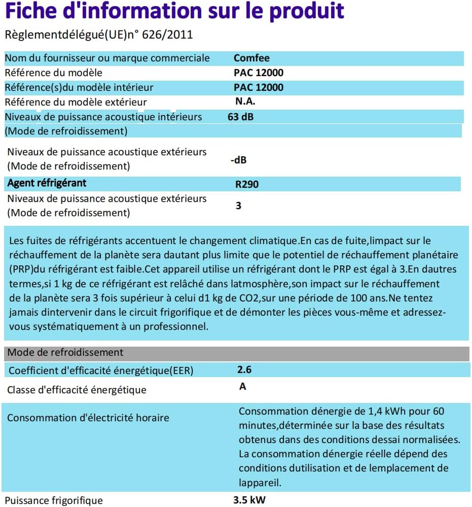 COMFEE' Climatiseur Mobile 9000 BTU/h 2,6kW, 3-EN-1 Refroidisseur Déshumidificateur Ventilateur, Fonction Follow me, Minuterie, Mode nuit, Pour salon et maison de 33㎡/88m³, MPPH-09CRN7, R290