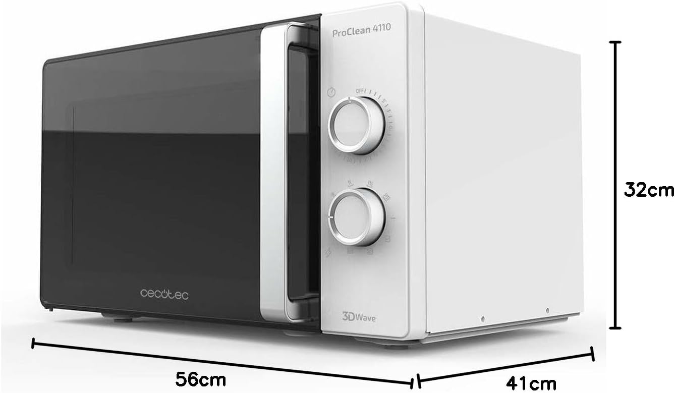 Cecotec Four à micro-ondes ProClean 9110 FullINOX avec grill 1000 W, 30 litres, 5 niveaux de puissance, 8 programmes, minuterie de 60 minutes, revêtement Ready2Clean, design avant miroir