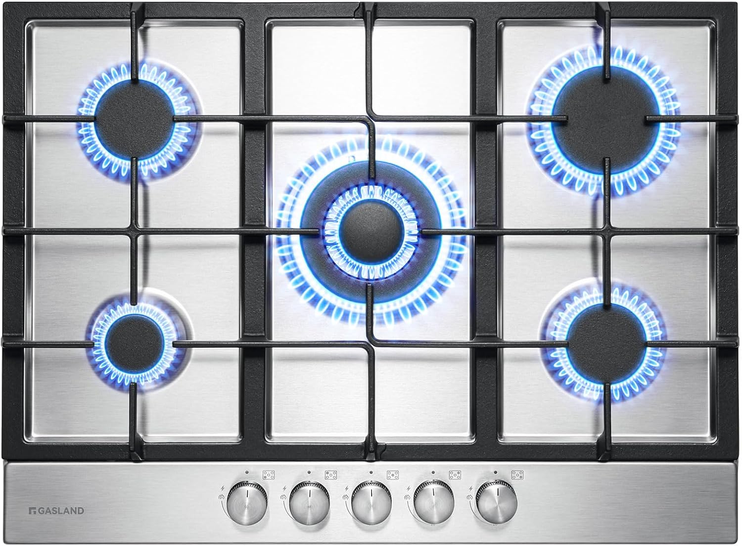 GASLAND GH2805BG1FC Table de cuisson à gaz 5 feux, Cuisinière à gaz avec brûleur wok, Table de cuisson à gaz encastrable, 76cm noir Cuisinière à gaz en verre, Cuisinière à gaz 10,4KW, GPL/NG