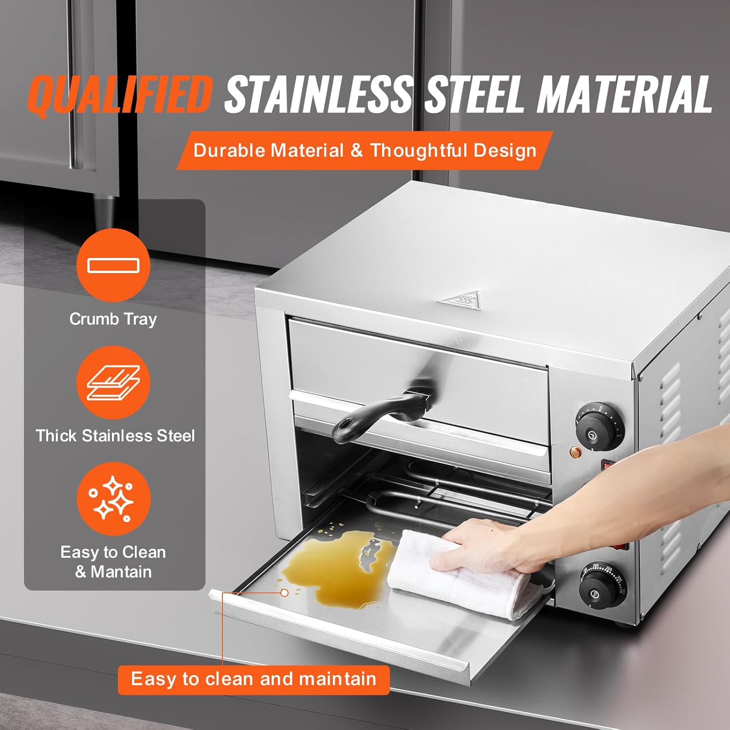 VEVOR Four à Pizza Commercial Capacité 16 po, Four Électrique de Comptoir Double Couche, en Acier Inoxydable, avec Pierre et Poignée, Machine à Pizza d'Intérieur Polyvalente pour Restaurant Maison