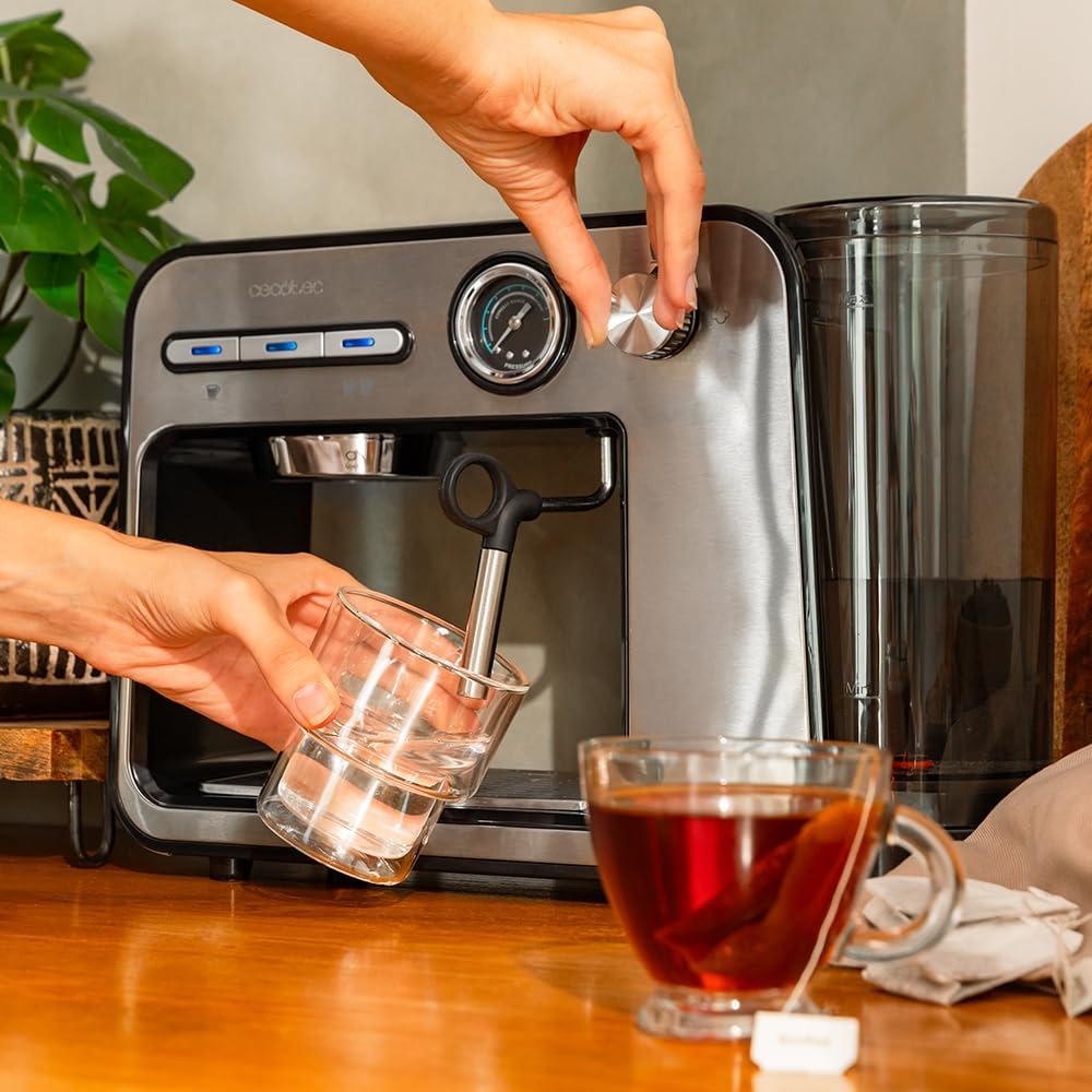 Cecotec Machine à café Express Power Espresso 20 Barista Cream. 2 Thermoblocks, 20Bars, Manomètre, Mode Auto pour 1 et 2 Café(s), Buse vapeur Orientable, Conduit pour Infusions, 2900W.