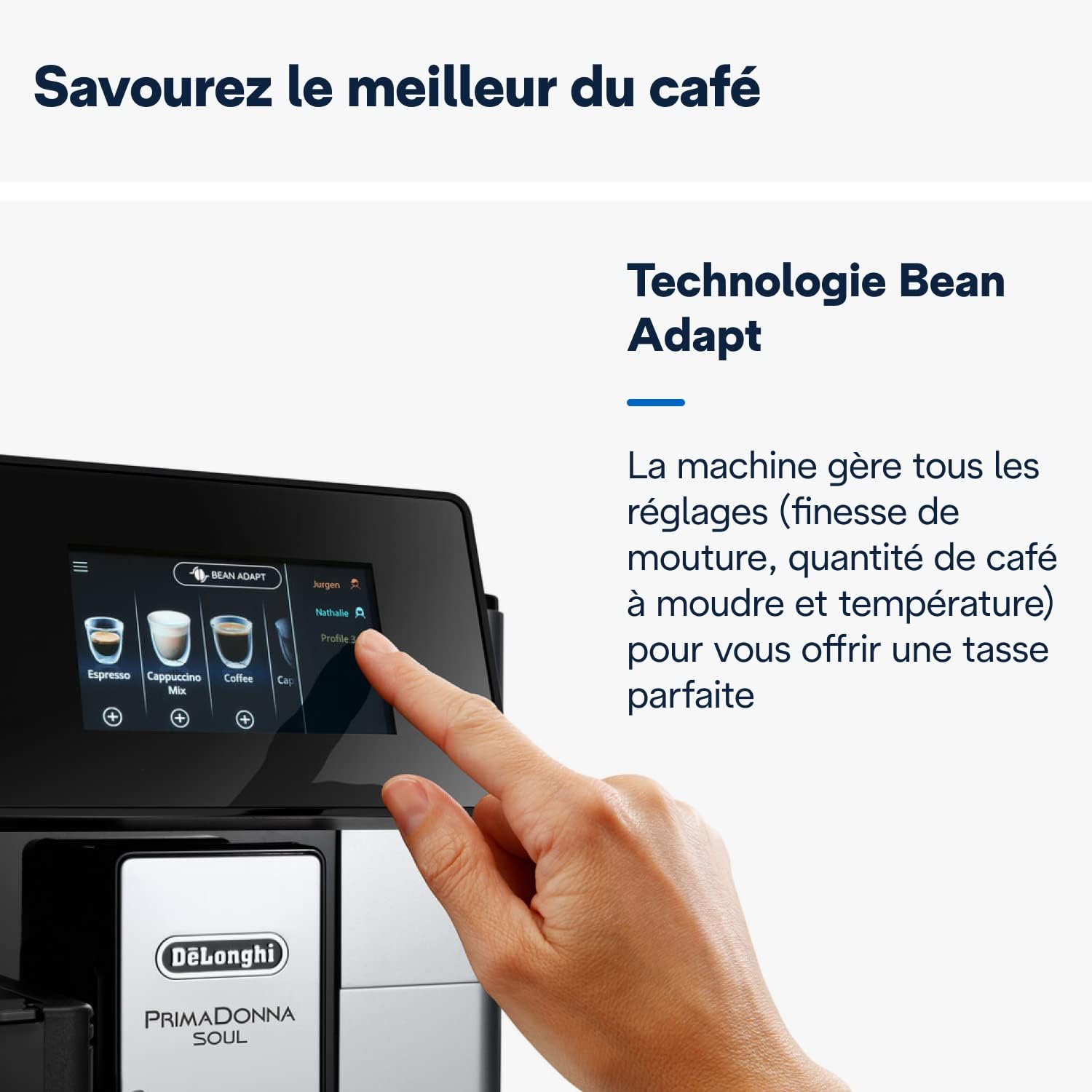 De'Longhi PrimaDonna Soul Machine a Café Grain ECAM612.55.SB, Machine Expresso et Cappucino, Technologie Exclusive Bean Adapt, Argent et Noir