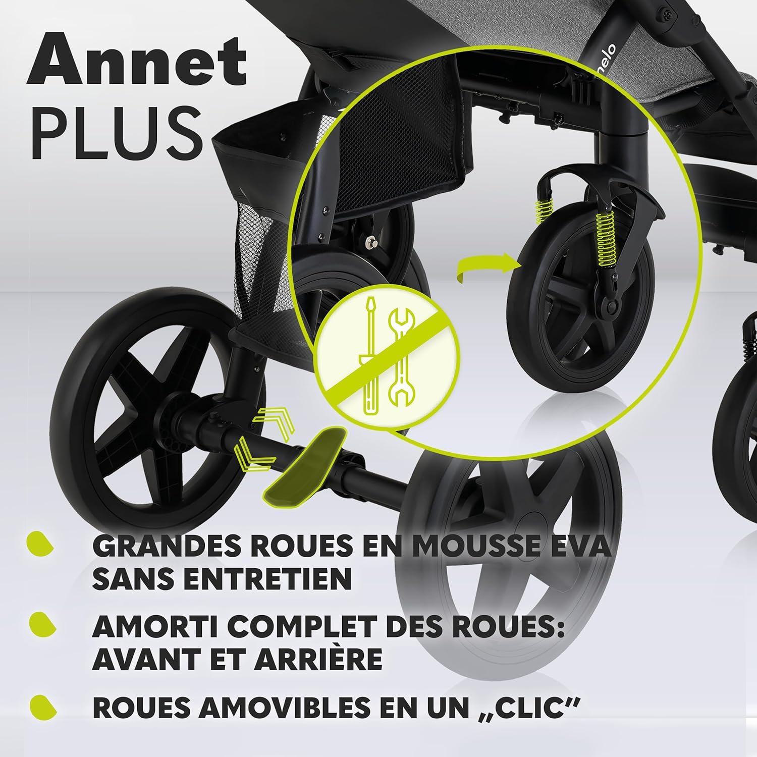 LIONELO Annet Plus poussette bebe à 22 kg, auvent avec fenêtre, roues EVA, chancelière moustiquaire porte-gobelet, réglage du dossier jusqu’à la position couchée (Dreamin, PLUS)