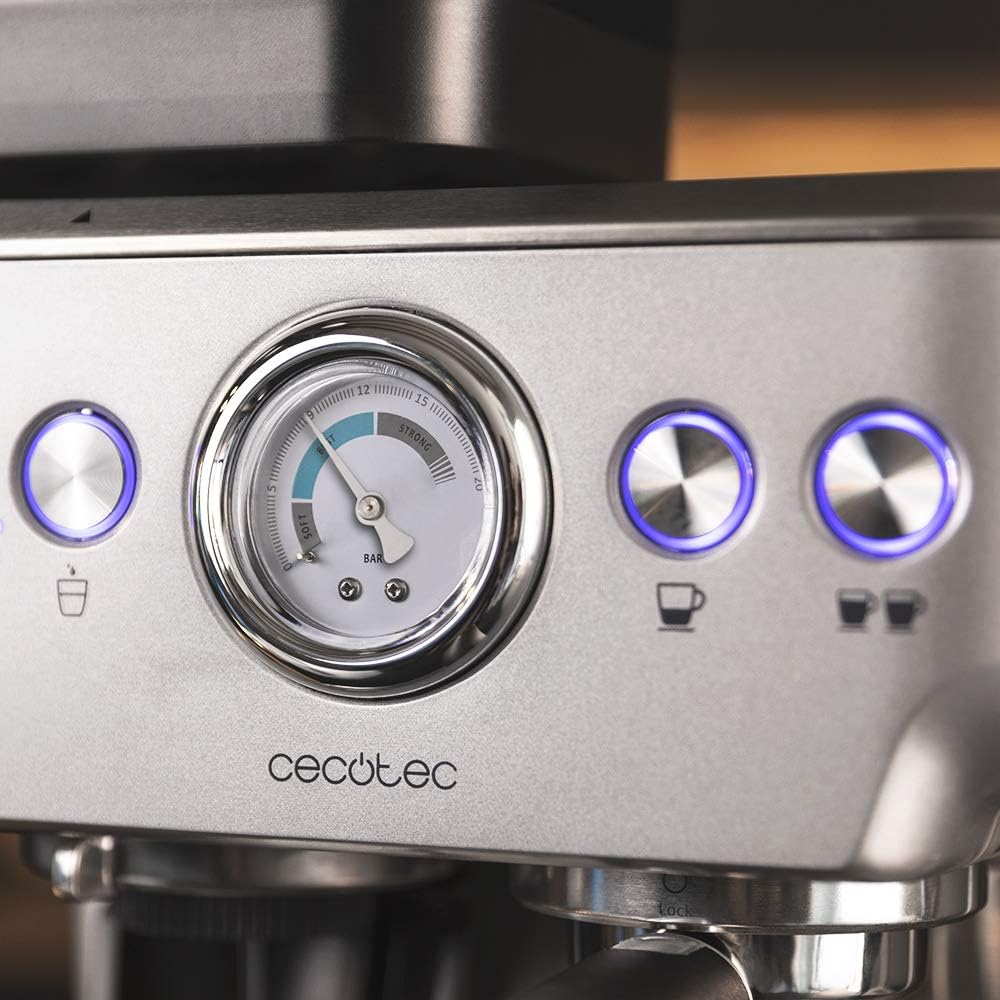 Cecotec Machine à café Express Power Espresso 20 Barista Cream. 2 Thermoblocks, 20Bars, Manomètre, Mode Auto pour 1 et 2 Café(s), Buse vapeur Orientable, Conduit pour Infusions, 2900W.