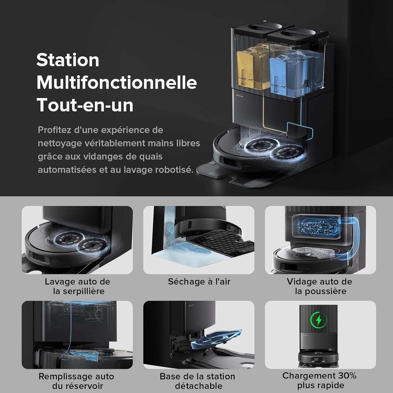 roborock QV 35A Aspirateur Robot Laveur, 8000Pa HyperForce, Station Multifonctionnelle, Serpillière Rotative 200 TR/Min & Relevable 10mm, Anti-enchevêtrement, Évitement d'obstacles, Cartographie, APP