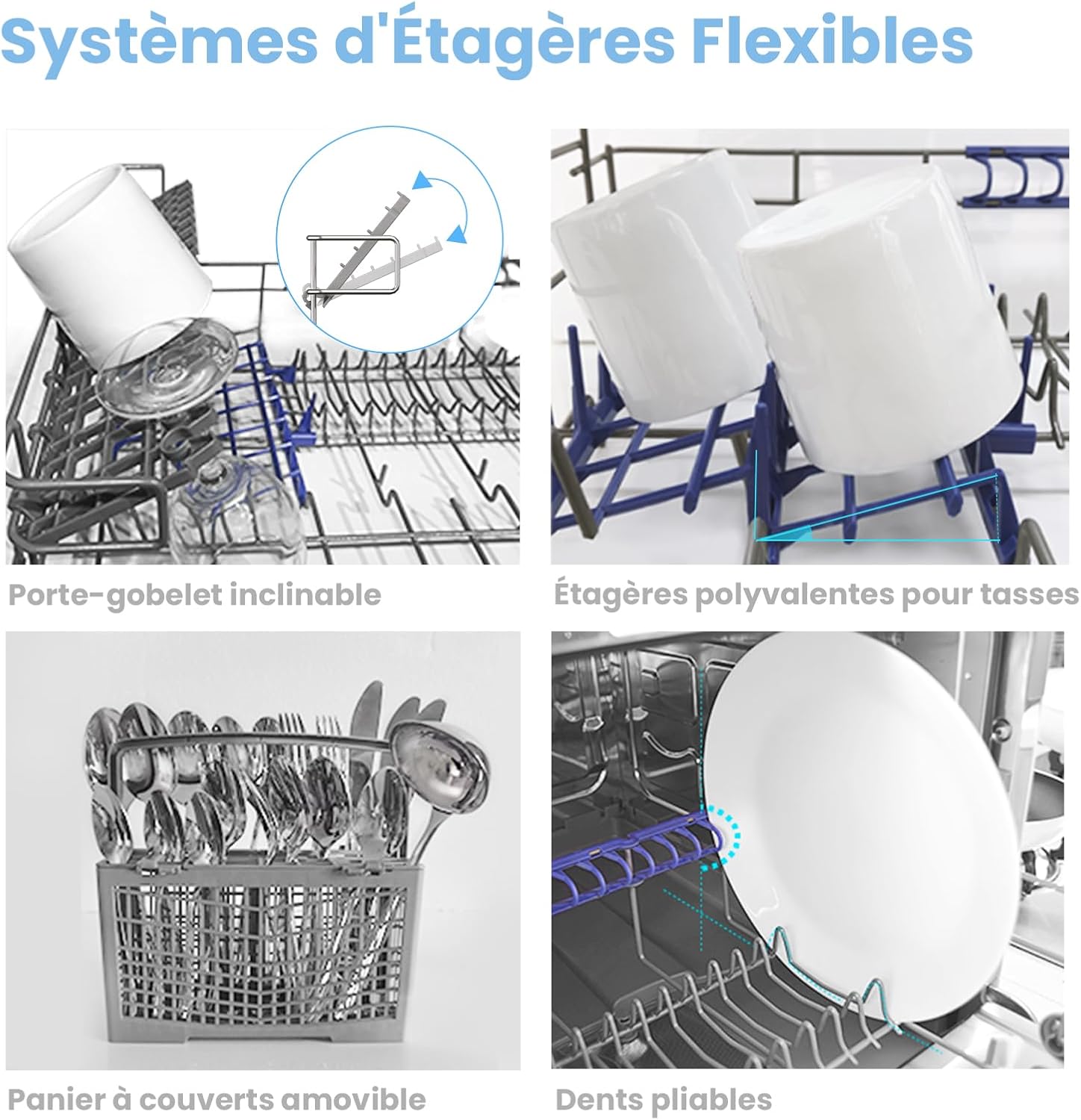 COMFEE' CDWPF1201PS Lave-vaisselle Pose Libre, 60 cm, 12 couverts, départ différé, fonction demi-charge, paniers flexibles - Acier Inoxydable, 49 dB, Commande Bouton