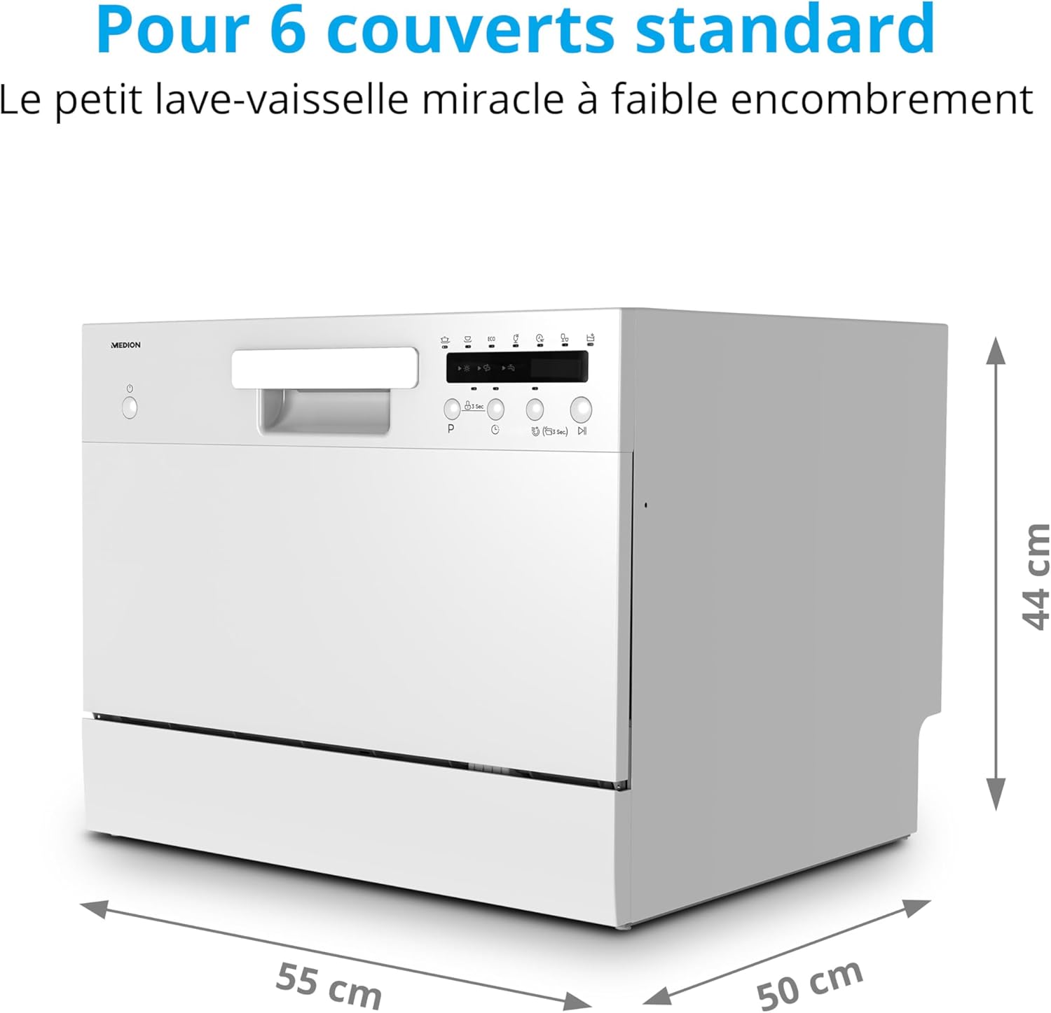 MEDION Lave-vaisselle de table (capacité 6 couverts, 7 programmes de nettoyage, affichage LED, 47 dB, MD37496) blanc