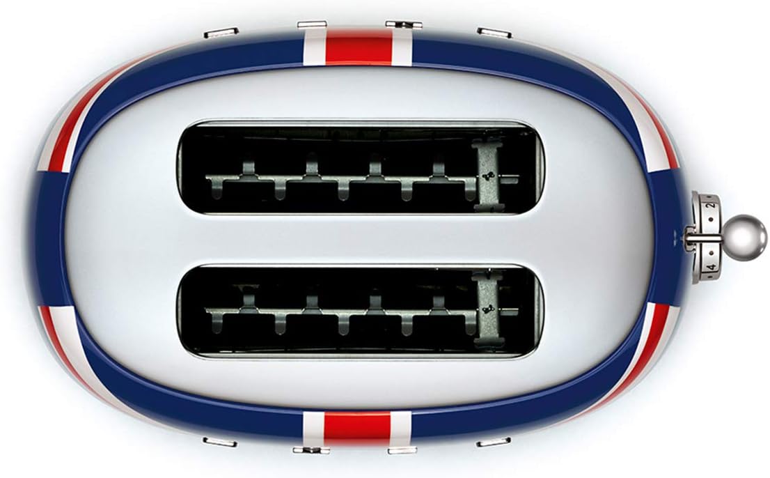 Smeg, Grille-pain 2 Tranches TSF01UJEU, 2 Fentes 36 mm, 6 Niveaux de Brunissage, Fonction Chauffage, Décongélation et Bagel, Éjection Automatique du Pain, Ramasse Miettes, 950 W, Royaume-Uni