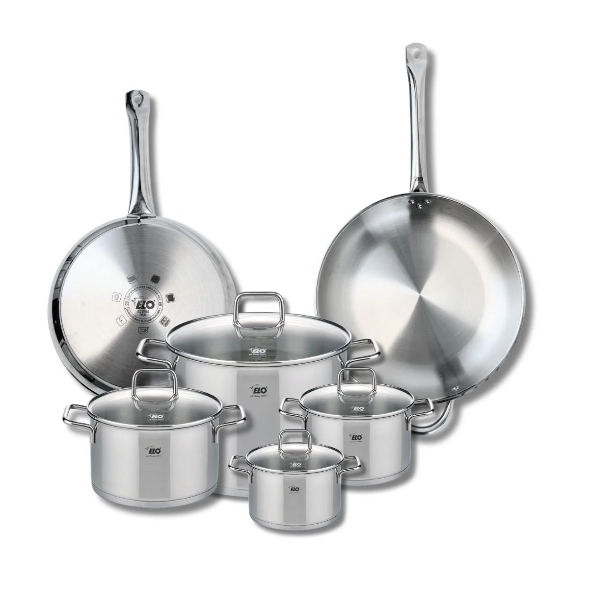 Ensemble de 2 Poêles de cuisson 28 et 32 cm et 4 faitouts 14, 16, 20 et 26 cm Elo Profi Citrin Elo