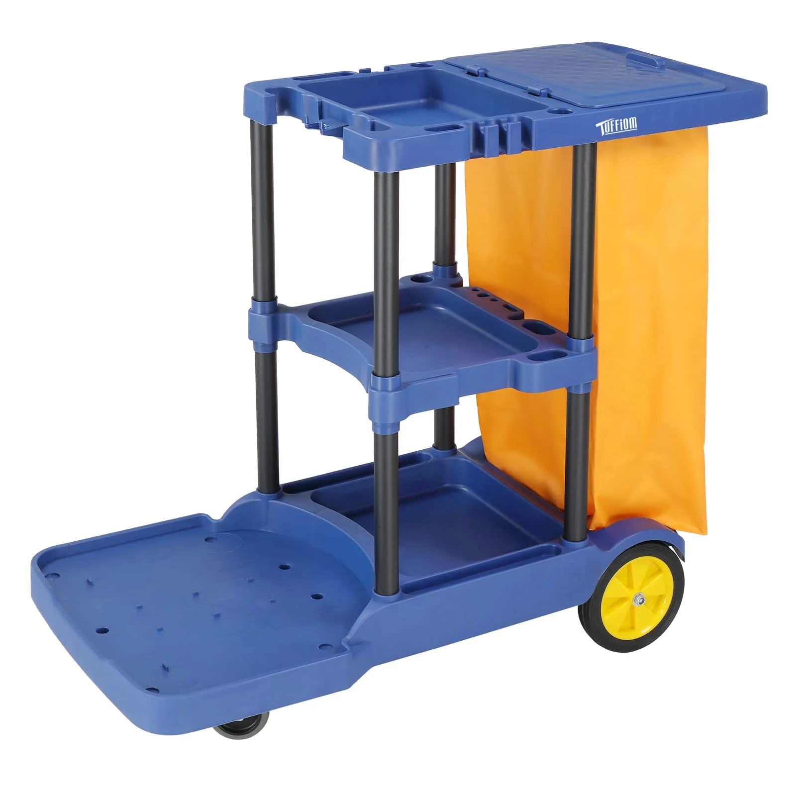 TUFFIOM Commercial Traditional Cleaning Janitorial 3-Shelf Cart