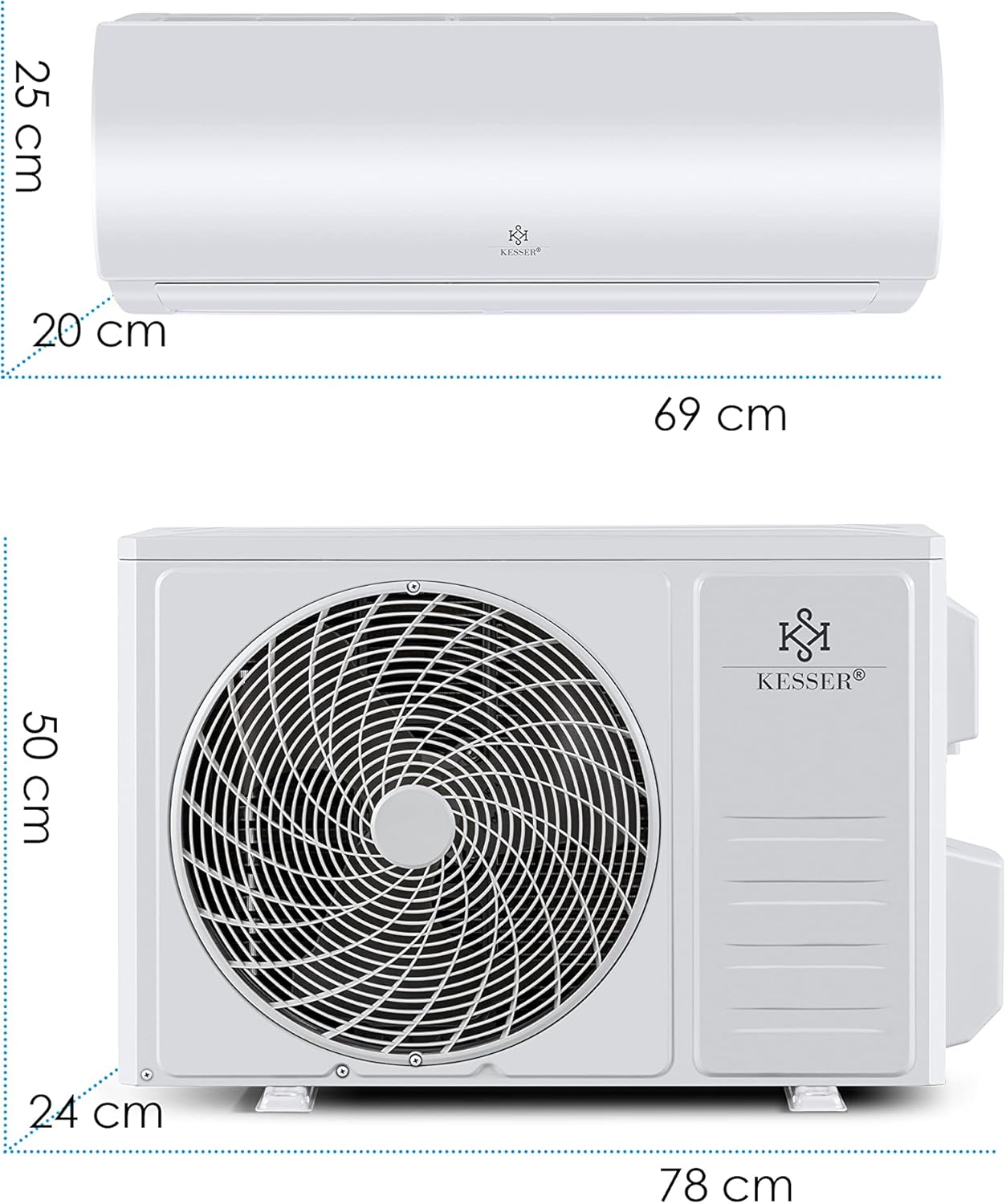 KESSER® Climatisation SET réversible - Climatiseur avec fonction WiFi/Application - Refroidissement A++/ Chauffage A+, Fluide réfrigérant R32 - Écran LCD, Split 12000 BTU/h / 3400 Watt - Anthrazit