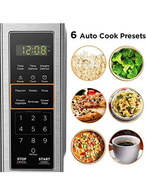 BLACK+DECKER Digital Microwave Oven with Turntable Push-Button Door, Child Safety Lock, Stainless Steel, 0.9 Cu Ft