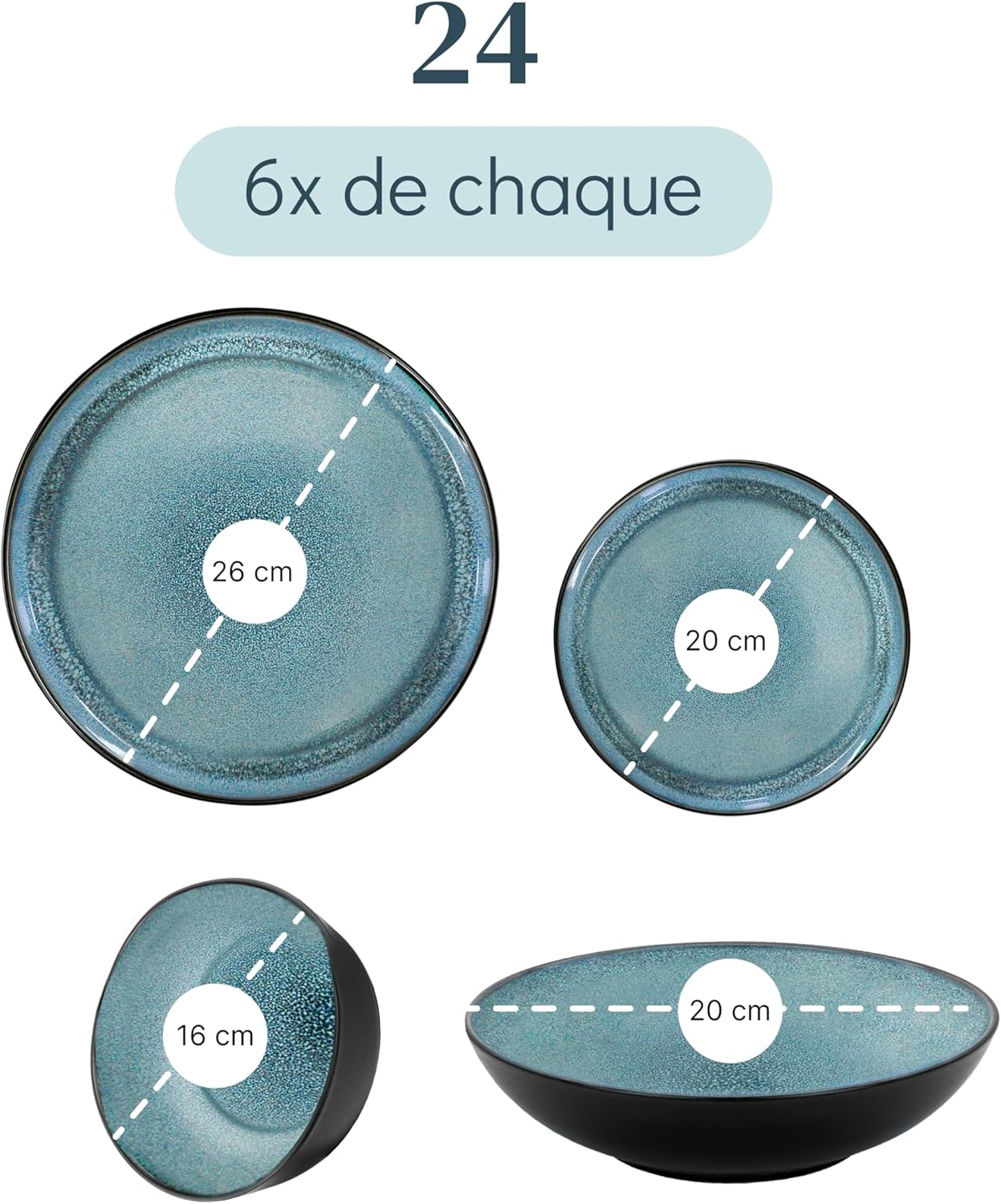 Service de Vaisselle en Grès Ibiza 36 pièces –Ensemble de Vaisselle pour 12 Personnes, Adapté au Lave-Vaisselle et au Micro-Ondes, Pure Living bleu fumé, Assiettes Service de Table