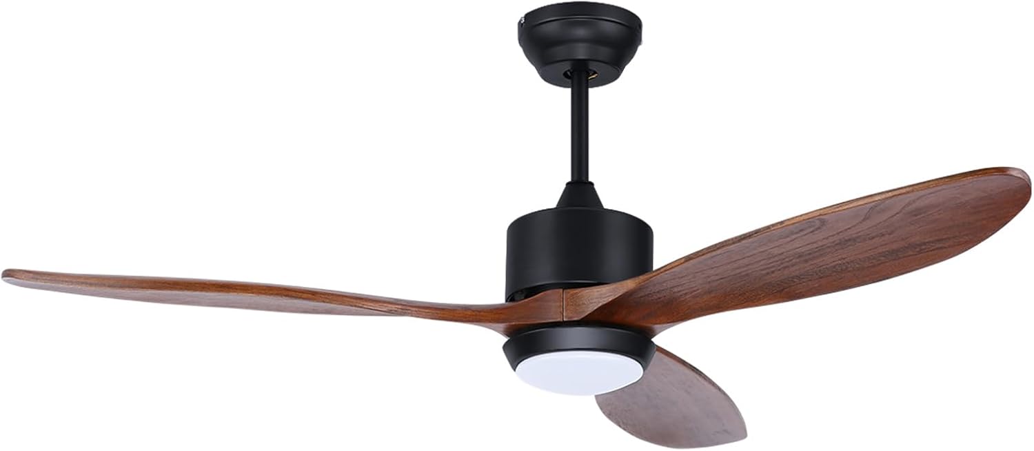 Ovlaim 132cm intérieur extérieur 3 pales hélice Smart ventilateur de plafond, Ventilateur de plafond en bois massif à moteur DC silencieux avect