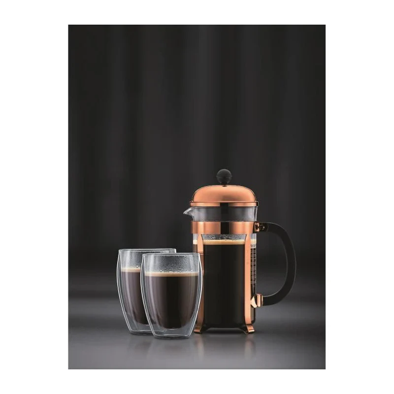 Bodum Chambord Set Cafetiere A Piston - 8 Tasses - 1l -marron - Avec 2 Verres Double Paroi Pavina 0,35l Bodum