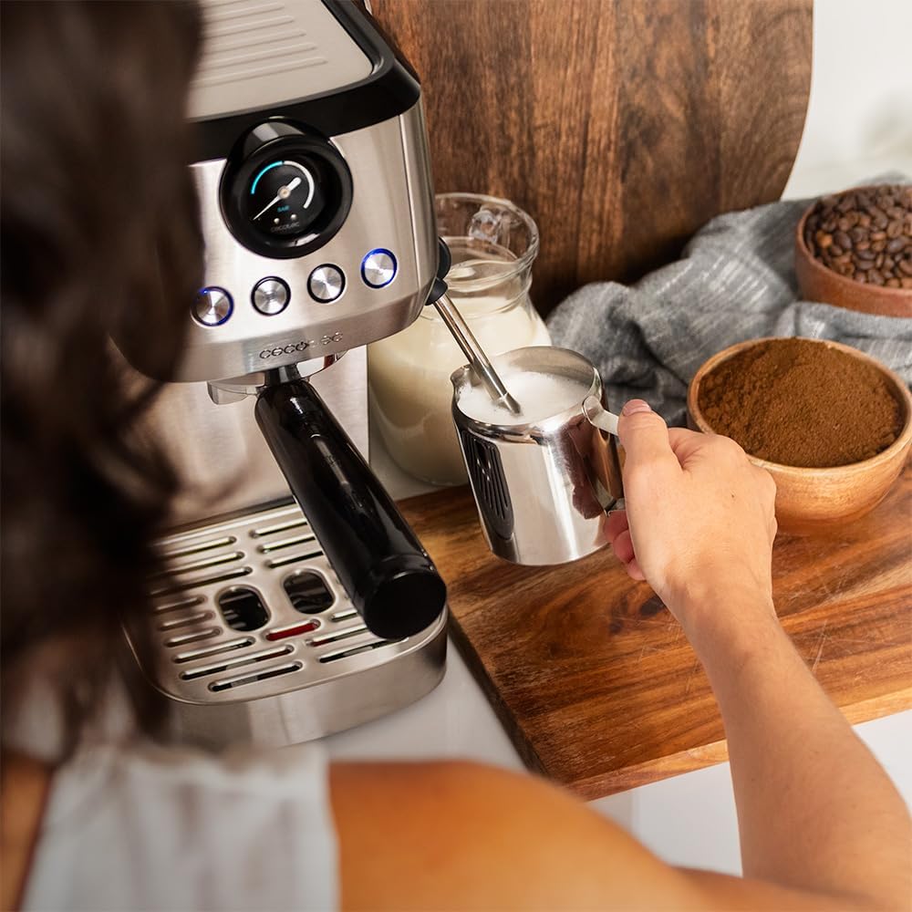 Cecotec semi-automatic espresso machine Power Espresso 20 Steel Pro Latte. 1350 W, Thermoblock, ForceAroma technology with 20 bars, full milk tank, instant cappuccino, cup warmer, double