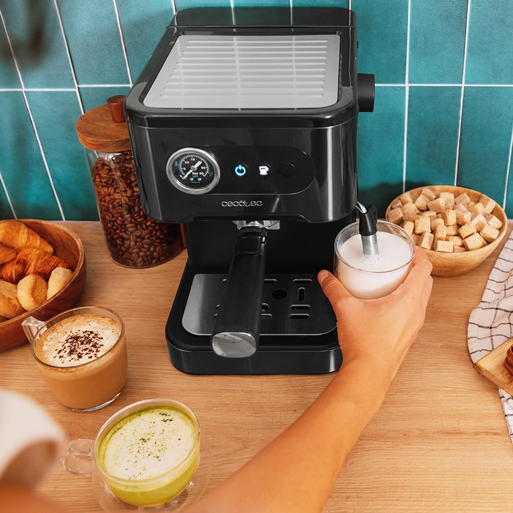 Cecotec Machine à café Express Power Espresso 20 Barista Cream. 2 Thermoblocks, 20Bars, Manomètre, Mode Auto pour 1 et 2 Café(s), Buse vapeur Orientable, Conduit pour Infusions, 2900W.