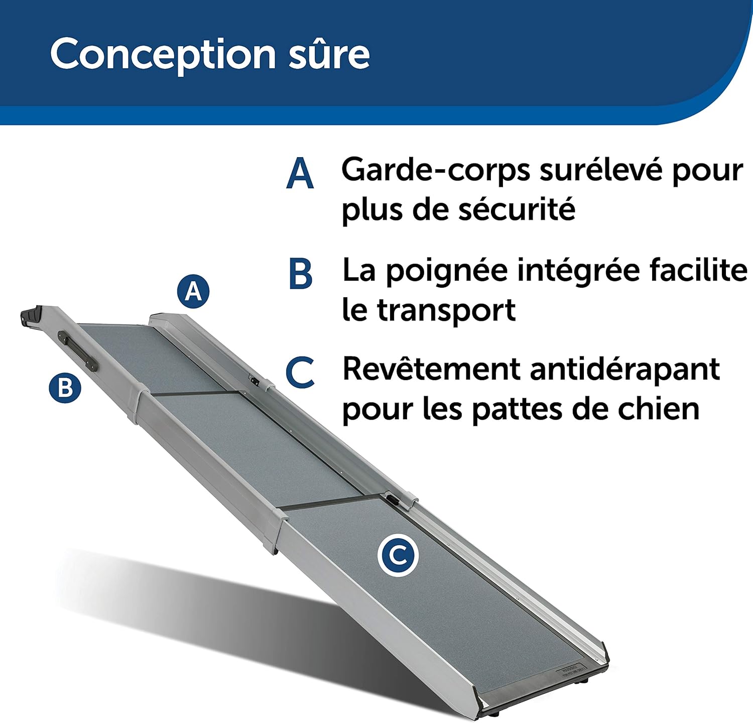 PetSafe - Grande Rampe Télescospique Deluxe Solvit pour Animal de Compagnie Pliable en 3 Parties - Pour Chien Agé, Faible - Rampe d'Accès Ideale pour Voitures - Aluminium, Légère, Compacte