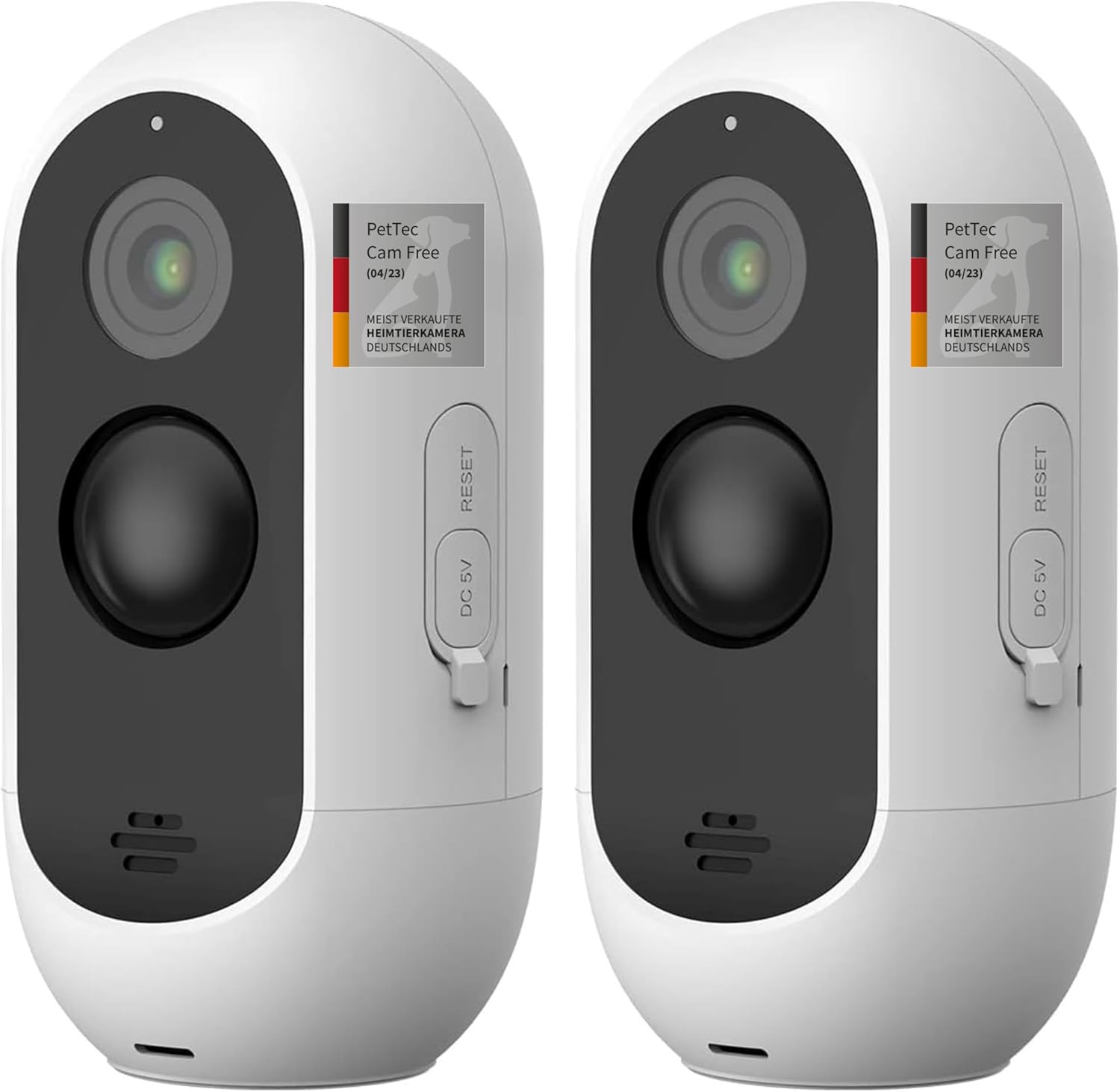 PetTec Cam Free Lot de 2 caméras sans fil pour animaux de compagnie avec application [sans piège à abonnement] – Caméra pour chats et chiens intérieur/extérieur – Détection de mouvement et fonction