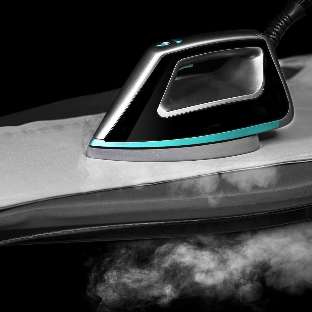 Cecotec Centrale vapeur intelligente Total Iron 10100 Pro. fer à repasser vertical et horizontal, aspiration et soufflerie, 5 programmes pour 5 tissus, 220 g/min et 5 bars.