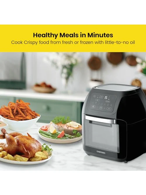 CHEFMAN Multifunctional Digital Air Fryer+ Rotisserie, Dehydrator, Convection Oven, 17 Touch Screen Presets Fry, Roast, Dehydrate, Bake, XL 10L Family Size, Auto Shutoff, Large Easy-View Window, Black