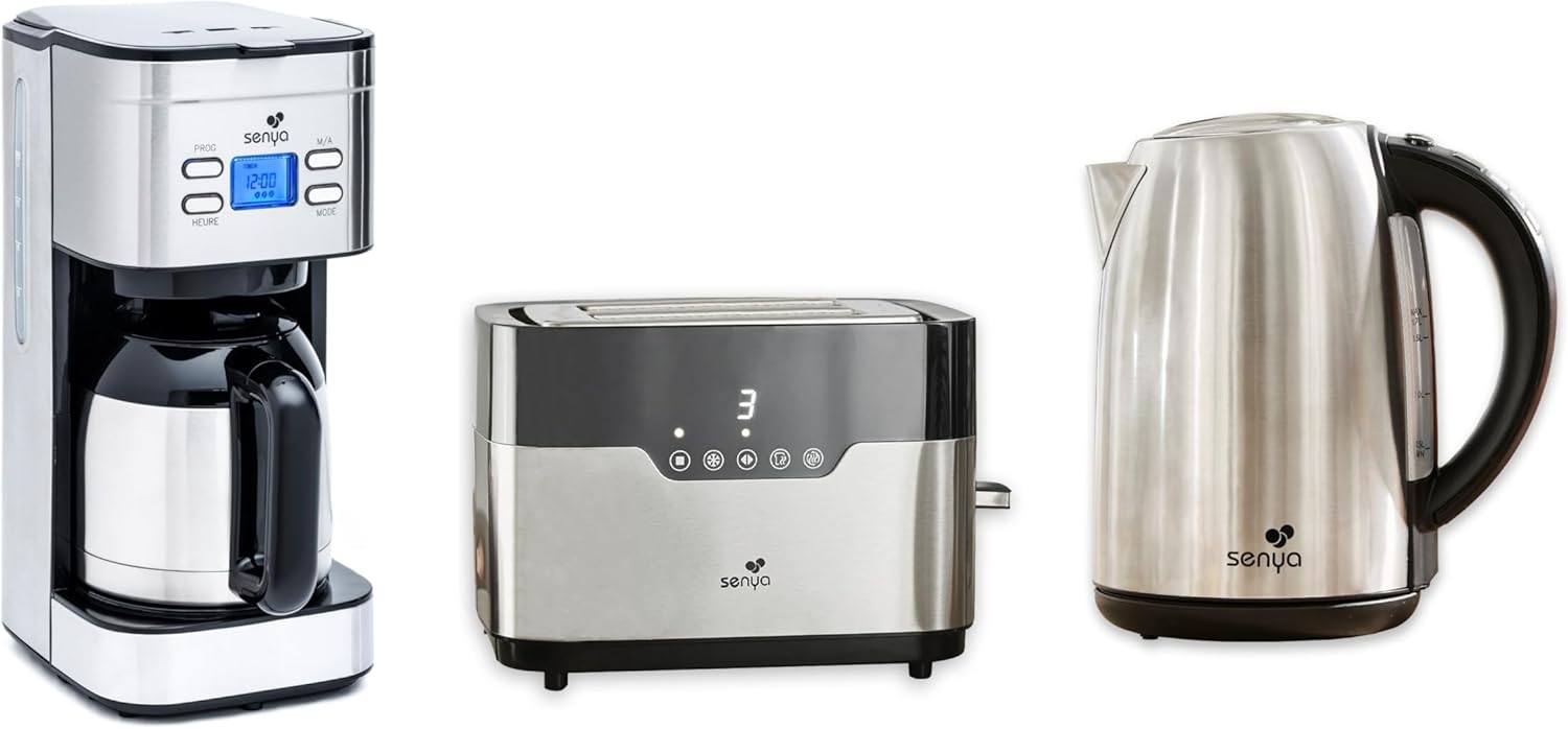 Set petit déjeuner - Cafetière isotherme, Grille-pain tactile et Bouilloire inox 1,7L