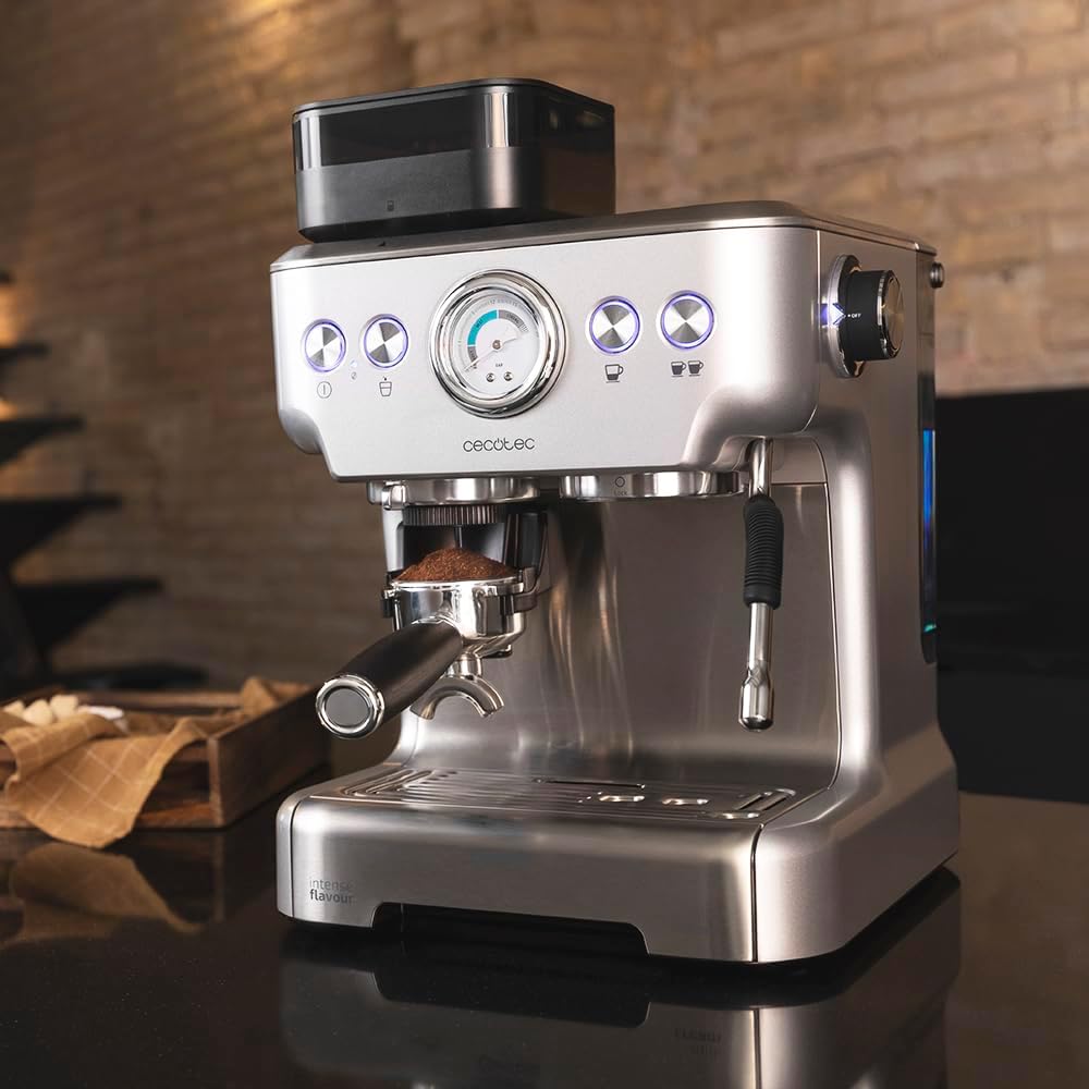 Cecotec Machine à café Express Power Espresso 20 Barista Cream. 2 Thermoblocks, 20Bars, Manomètre, Mode Auto pour 1 et 2 Café(s), Buse vapeur Orientable, Conduit pour Infusions, 2900W.