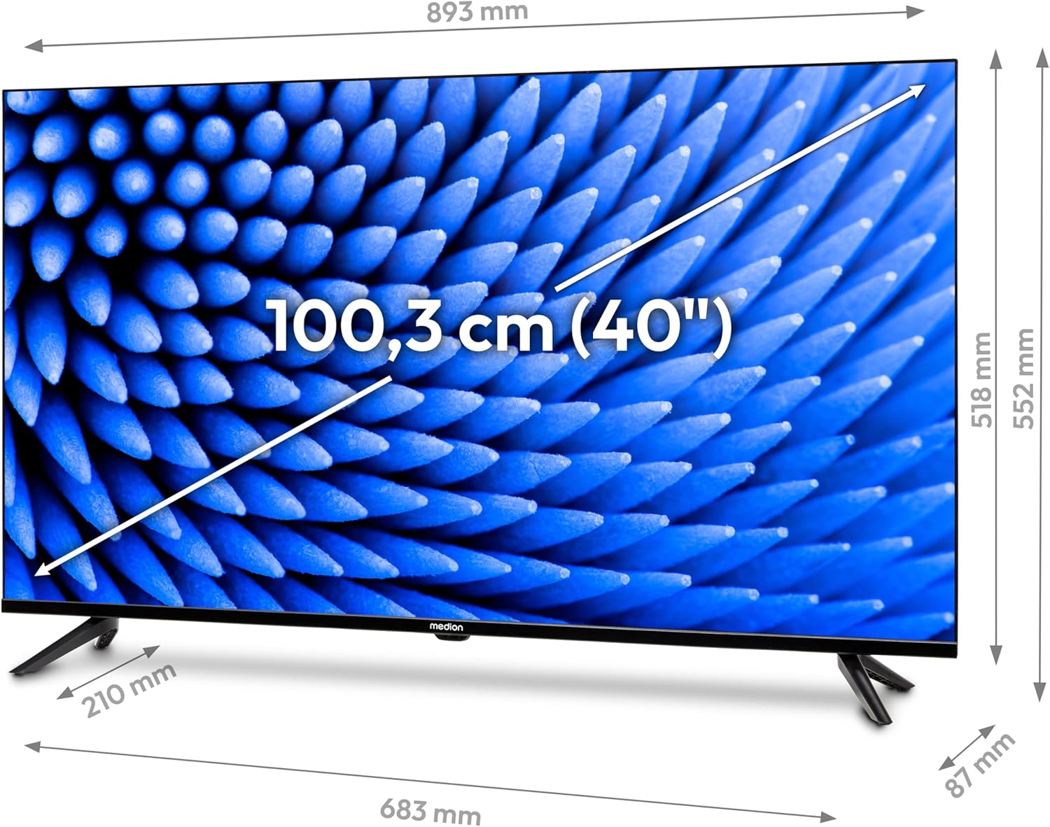 MEDION E14080 (MD 30224) Téléviseur Full HD 100,3 cm (40 Pouces) (Lecteur DVD intégré, récepteur Triple Tuner DVB-T2 DVB-C DVB-S2, 2 x HDMI, VGA, USB, Mediaplayer, CI+)