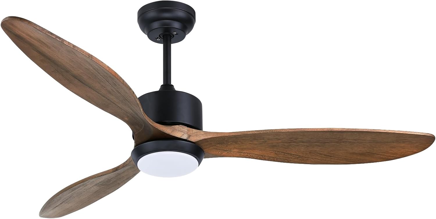 Ovlaim 132cm intérieur extérieur 3 pales hélice Smart ventilateur de plafond, Ventilateur de plafond en bois massif à moteur DC silencieux avect