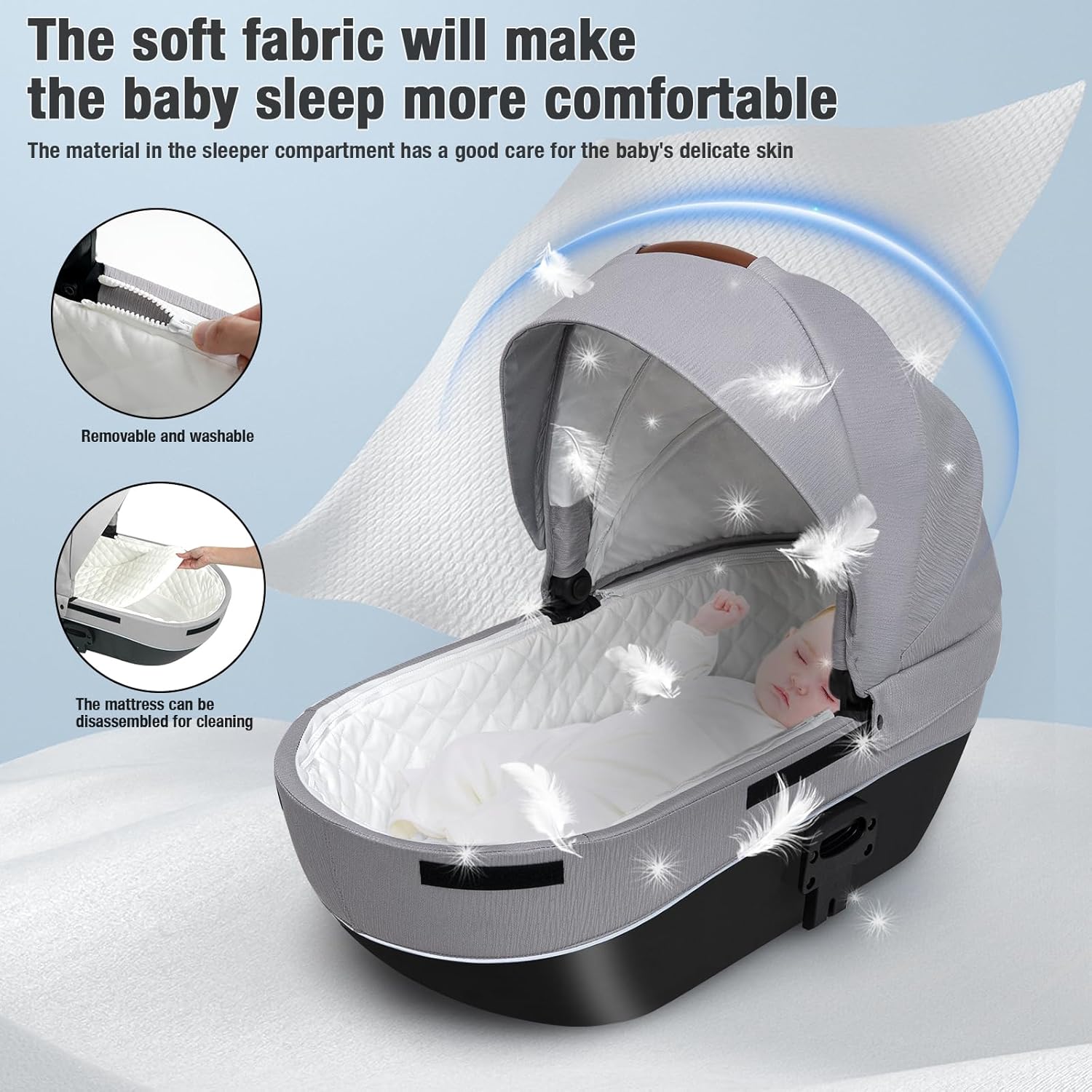 NADDLILY Poussette 3 en 1, Poussette Bebe avec Conception Portable Pliable en Un Clic, Pousette 3 en 1 avec Poussée Réversible Bidirectionnelle, Poussette Canne avec Accessoires (V9 Black)