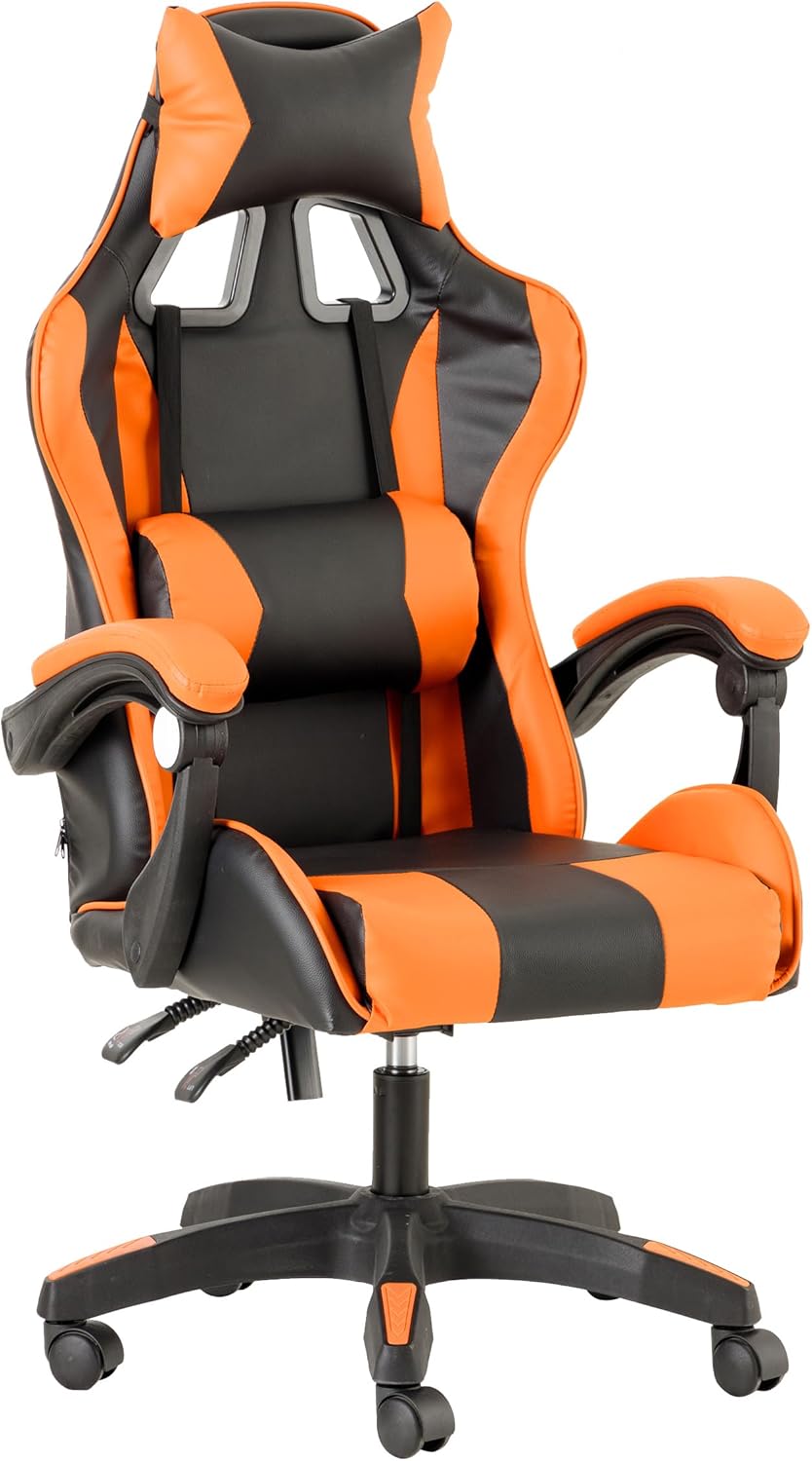 Baroni Home Chaise de Gaming, Chase de Jeux Ergonomique Chaise de Bureau avec Confortable Dossier réglable, Appui-tête et Soutien Lombaire, Blanc