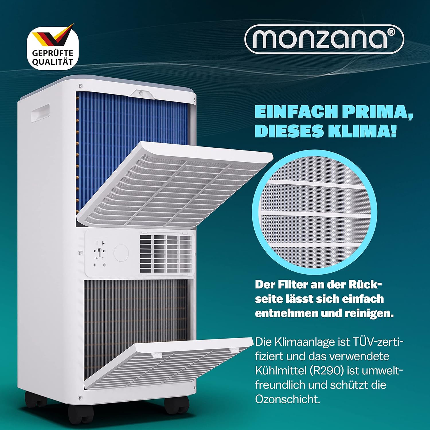 Monzana® Climatiseur Mobile MZKA2000 Tuyau d'évacuation 7000 BTU 4en1 750W 24h Timer Déshumidificateur Kit volet Roulant