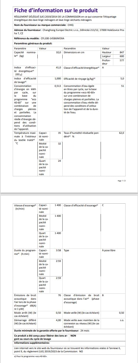 CHiQ Lave-linge CFL80-14586IM3XA, Chargement frontal 8 kg,Space Pro,Moteur Inverter stable, 1400 tr/min, Programme intelligent à IA, Fonction vapeur, Lavage rapide 15 minutes, 15 cycles lavage, Gris