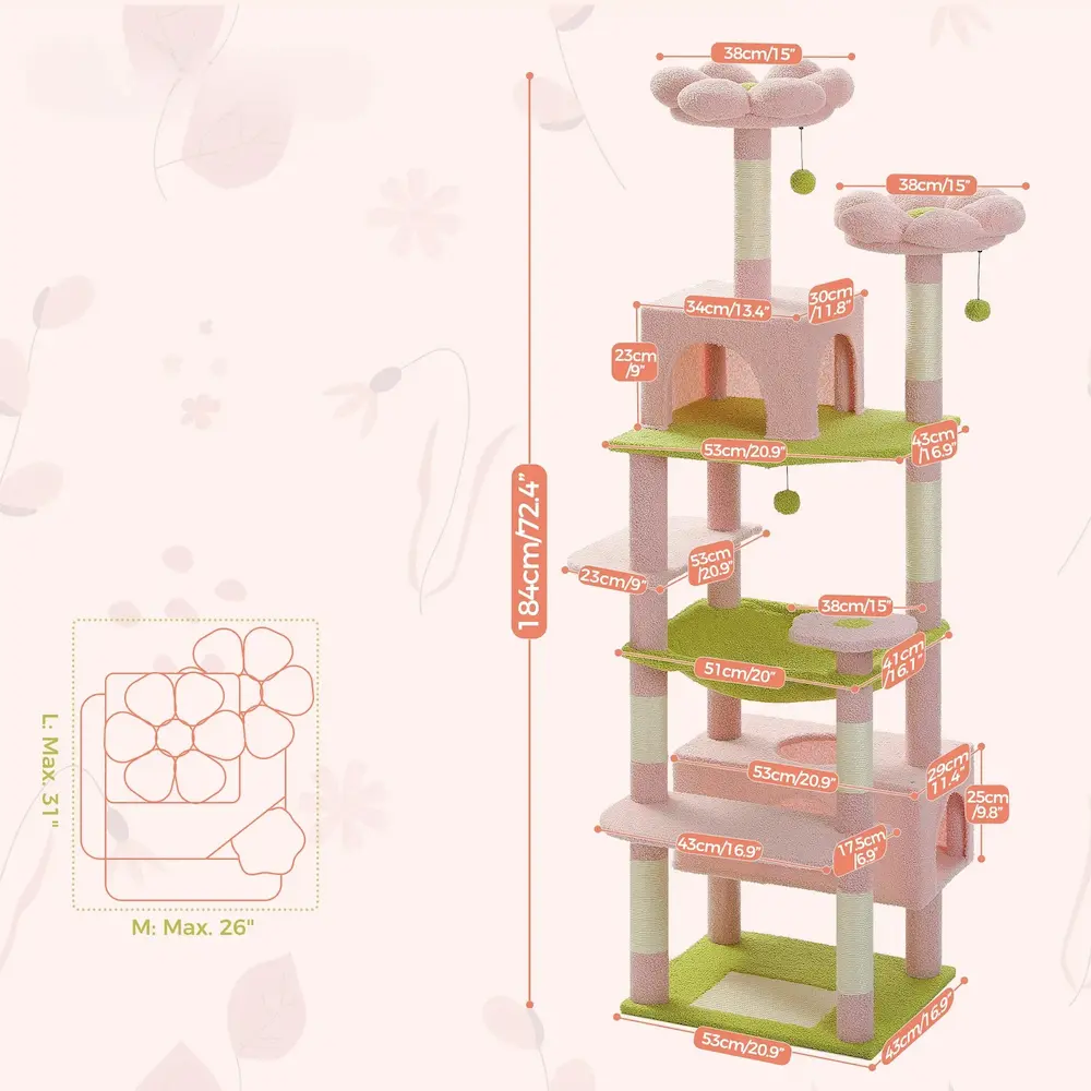 Arbre à chat rose - Espace de jeu ultra confort