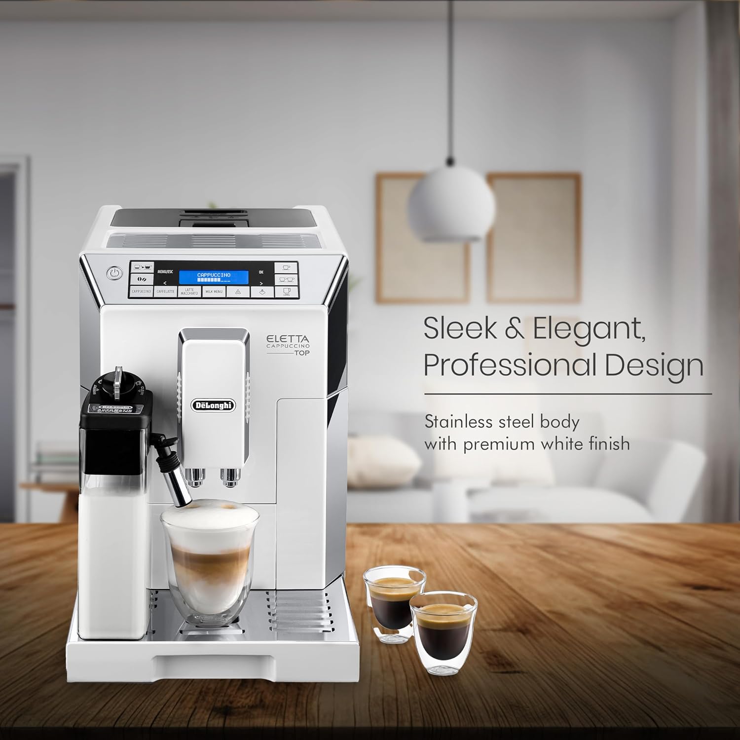 De'Longhi ECAM45.760.W Eletta Machine à Café Cappuccino Top avec Broyeur, 1450 W, 400 kilograms, Blanc