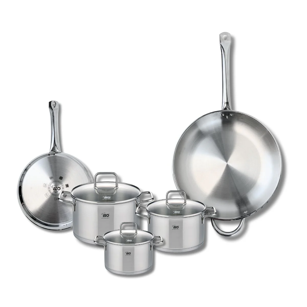 Ensemble de 2 Poêles de cuisson 24 et 32 cm et 3 faitouts 14, 16 et 20 cm Elo Profi Citrin Elo