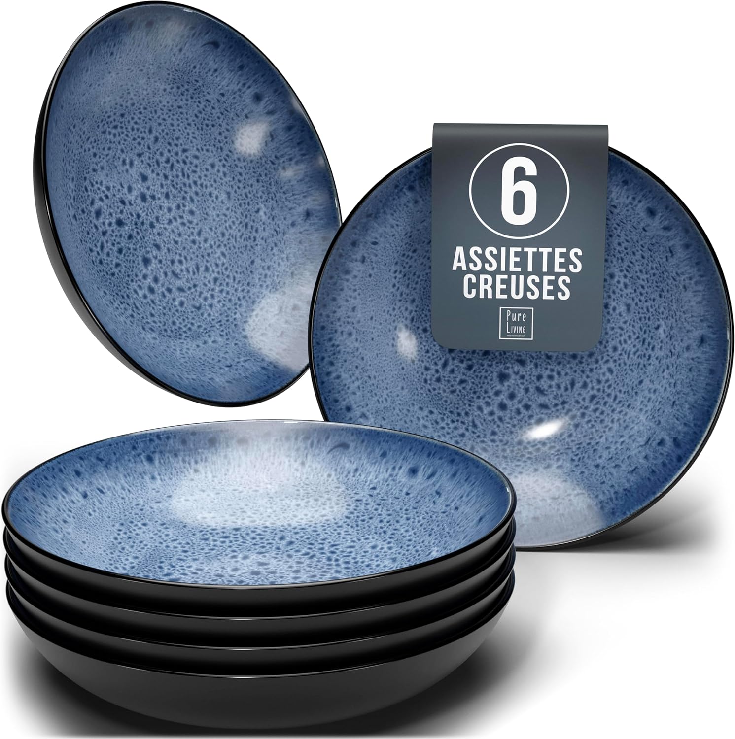 Service de Vaisselle en Grès Ibiza 36 pièces –Ensemble de Vaisselle pour 12 Personnes, Adapté au Lave-Vaisselle et au Micro-Ondes, Pure Living bleu fumé, Assiettes Service de Table