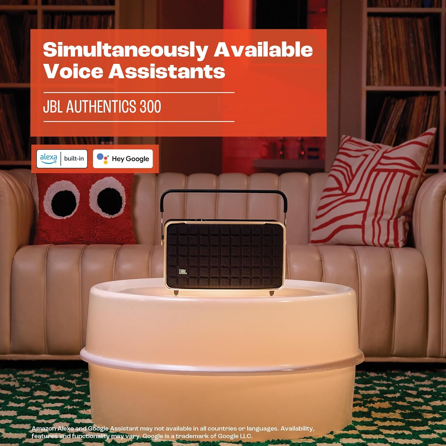JBL Authentics 200 Enceinte Smart Home avec Wi-Fi, Bluetooth et assistants vocaux, design rétro, noire, Prise européenne (Type C)