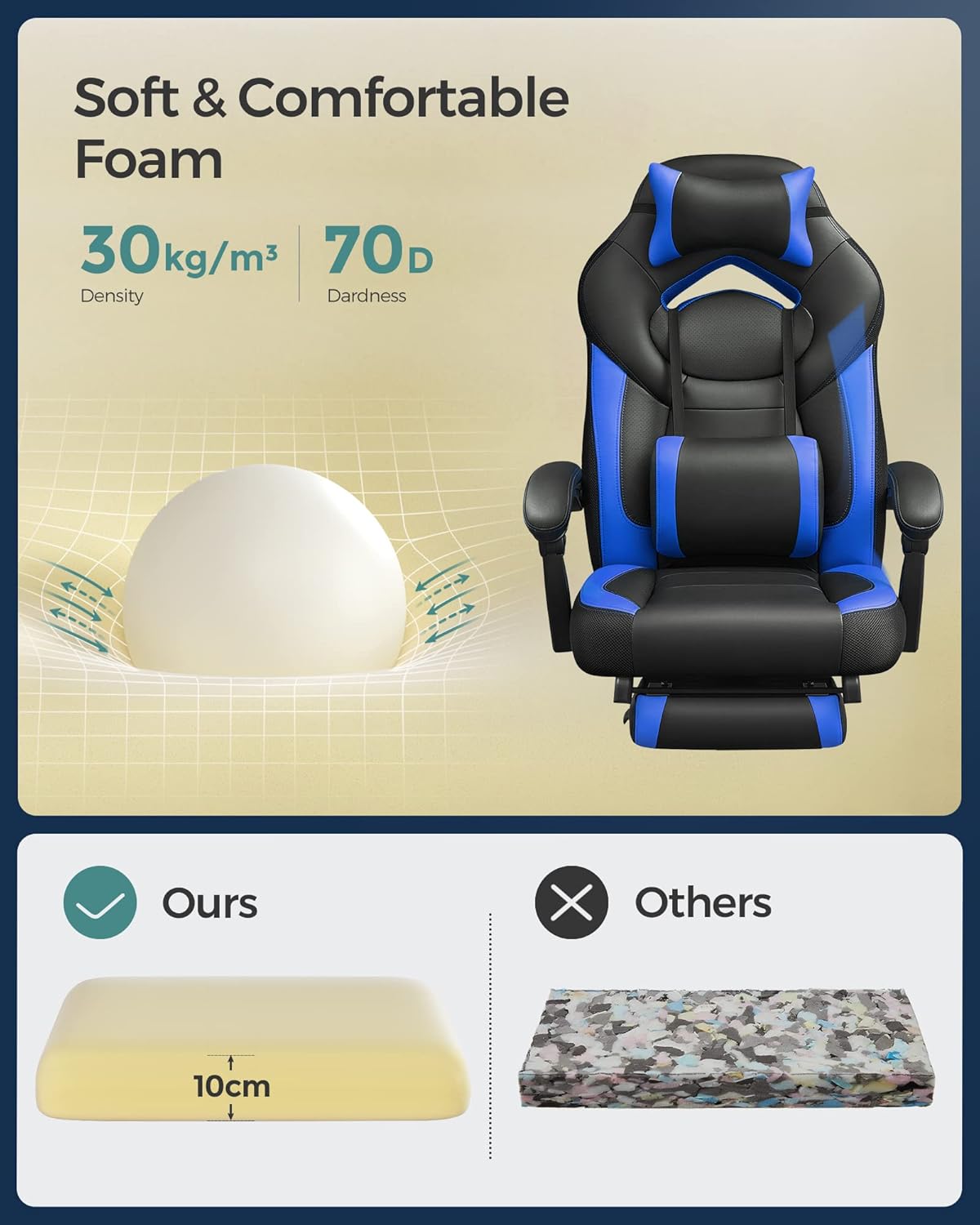 SONGMICS Fauteuil Gamer Ergonomique, Chaise Gaming, Fauteuil de Bureau, avec Repose-Pieds télescopique, Appui-tête réglable, Support Lombaire, capacité de Charge 150 kg, Gris et Noir OBG77BG