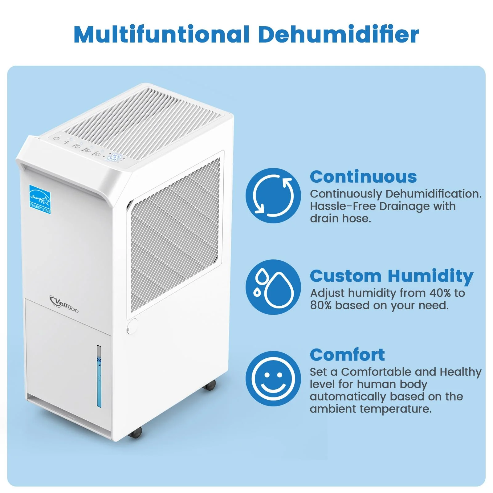 Vellgoo 4,500 Sq.Ft Energy Star Dehumidifier for Basement