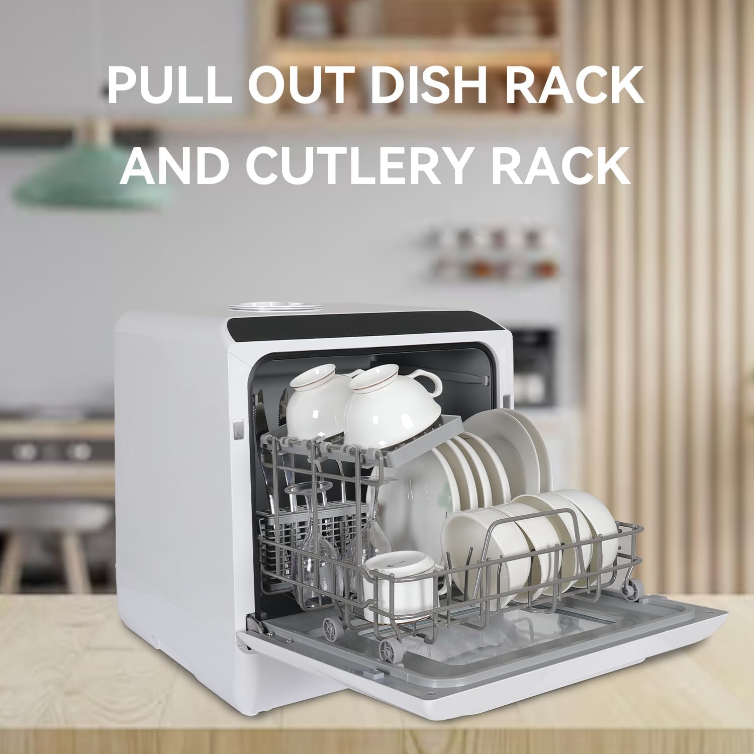 YU YUSING Mini Lave-vaisselle Compact 45cm avec 6 Programmes 4 Couverts, Petit Lave-vaisselle Sans ou Avec Arrivée d'Eau, Portable, Réservoir d'Eau 5L, Commande Tactile, Écran LED