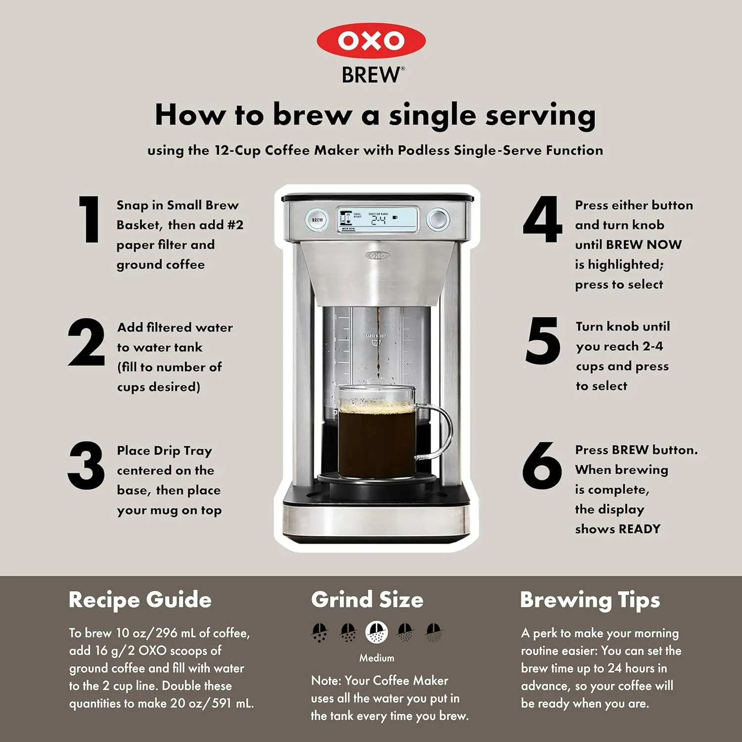 OXO Brew 12-Cup Coffee Maker With Podless Single-Serve Function,Silver