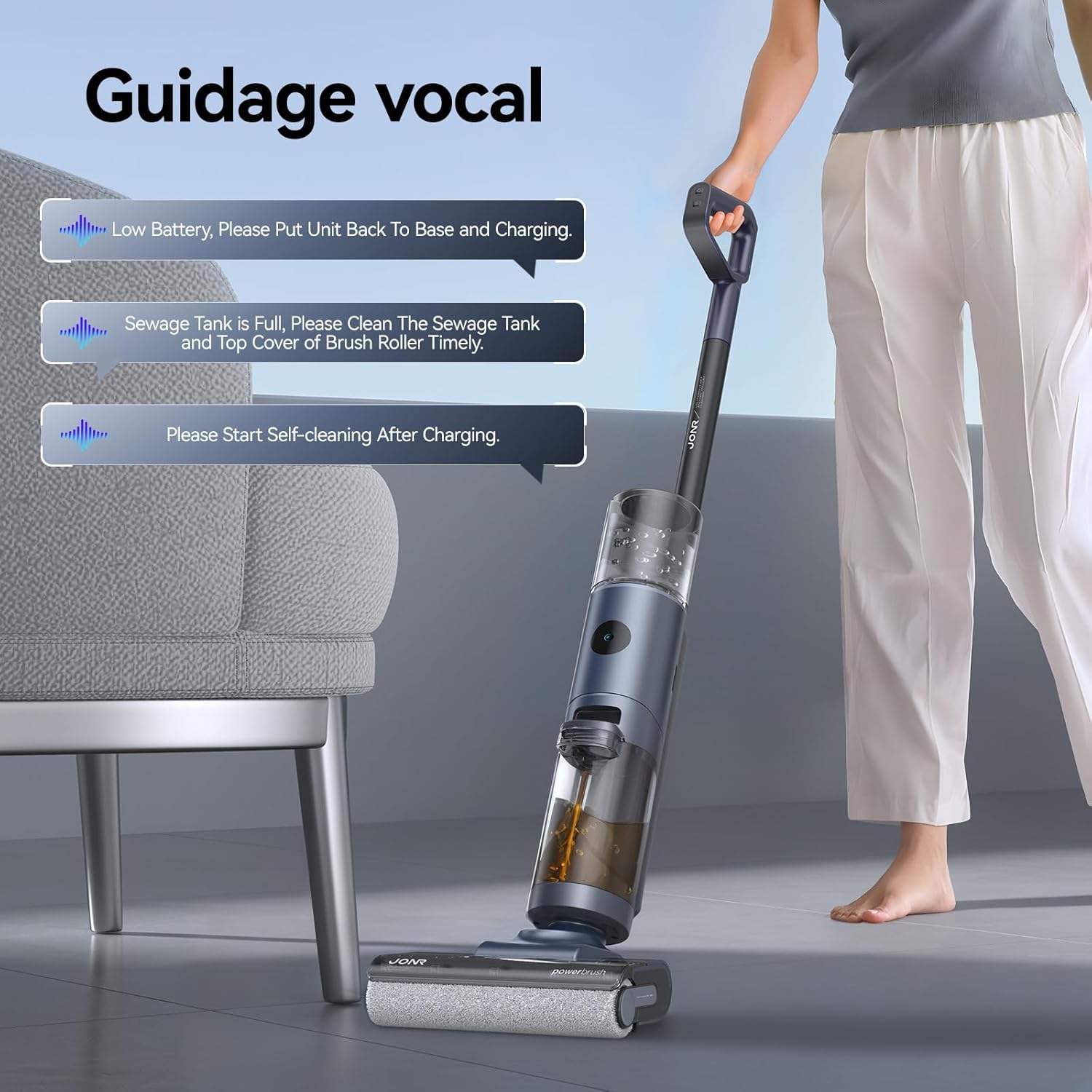 JONR ED12 Aspirateur Eau et Poussière, Aspirateur et Balai à Franges sans Fil 4 en 1, Brosse Rouleau de Nettoyage des Bords, Fonction d’Auto-Nettoyage, pour Sols Durs, Poils d'animaux